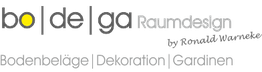 bodega Raumdesign-Logo mit Text: Bodenbeläge, Dekoration, Gardinen.