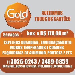 Imagem de anúncio da Gold Vidros e Serviços com contatos e endereço em Lauro de Freitas.