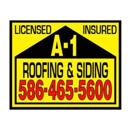 A-1 Roofing & Siding sign with phone number, highlighting "Licensed" and "Insured" services.