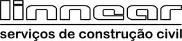 Logotipo da Linnear com texto: "serviços de construção civil" em preto e branco.