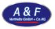 Blaues Logo mit der Aufschrift "A&F Vertriebs GmbH + Co. KG" in weißer Schrift.
