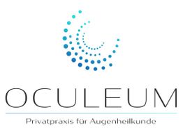 Logo von "OCULEUM", Privatarztpraxis für Augenheilkunde mit blauen, kreisförmigen Punkten.