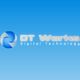 Blauw logo met tekst "DT Works Digital Technology" op een lichtblauwe achtergrond.