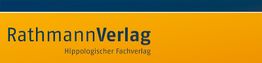 Gelbes Logo des RathmannVerlag mit Slogan "Hippologischer Fachverlag" auf dunkelblauem Hintergrund.