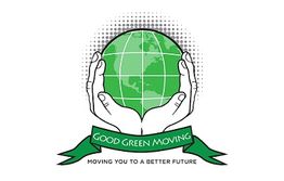 Hands holding a green globe with "Good Green Moving" banner below.