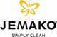 Logo von Jemako mit gelbem Schmetterling und dem Slogan "Simply Clean".