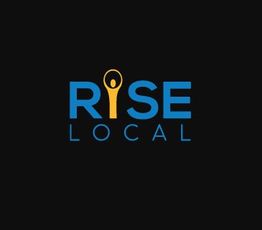 "RISE LOCAL logo with a person symbol in the 'I' on a black background."