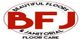 Logo reading "BFJ Beautiful Floors & Janitorial Floor Care" in bold red and black text.