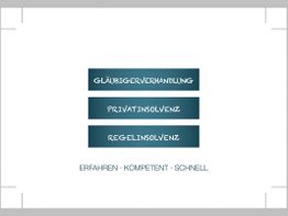 Drei blaue Kästen mit den Worten: Gläubigerverhandlung, Privatinsolvenz, Regelinsolvenz.