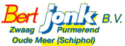 Logo van Bert Jonk B.V. met locaties Zwaag, Purmerend, Oude Meer (Schiphol) op gele achtergrond.