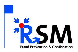 Logo mit blauen Pfeilen und rotem Punkt, Text: "RSM Fraud Prevention & Confiscation".