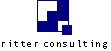 Logo von Ritter Consulting mit abstrakten blauen Formen und Schrift darunter.
