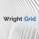 WrightGrid logo on a white abstract architectural background featuring curved lines.