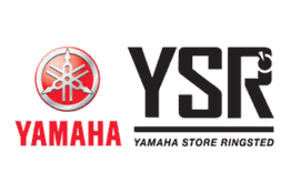 Yamaha og YSR logoer ved siden af hinanden, rød og sort tekst.