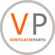 Logo met de letters "VP" in oranje en grijs, tekst "VENTILATIE PARTS" eronder.