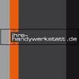 Logo von "ihre-handywerkstatt.de" mit grauen und orangefarbenen Streifen im Hintergrund.