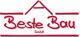 Logo der Beste Bau GmbH in Rot, mit stilisiertem Hausdach über dem Schriftzug.