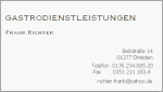 Visitenkarte mit dem Text: "Gastrodienstleistungen, Frank Richter", Adresse und Kontaktdaten.