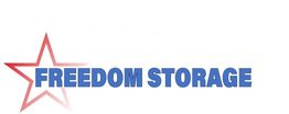Blue "Freedom Storage" text with a red outlined star to the left.