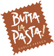 Logo marrone con testo "Butta La Pasta! Quella fresca" in stile artistico.