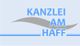 Textlogo mit den Worten "Kanzlei am Haff" und einer stilisierten grauen Welle darunter.