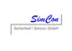 Logo der Simcon GmbH mit dem Slogan "Sicherheit!" in blauer und schwarzer Schrift auf weißem Hintergrund.