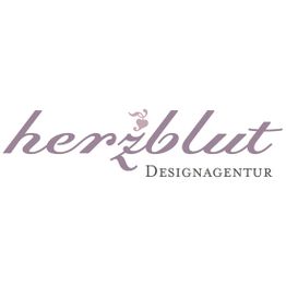 Logo der Herzblut Designagentur in lila Schrift auf weißem Hintergrund.
