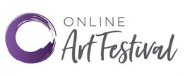 "Logo: 'Online Art Festival' with a purple brushstroke circle on the left."