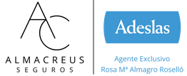 Logo de Adeslas con texto "Agente Exclusivo Rosa Mª Almagro Roselló" en color azul.