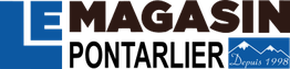 Logo avec texte "LE MAGASIN" et montagne, sous-titre "Depuis 1998" à droite.