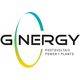 Logotipo de Gnergy con texto "Photovoltaic Power Plants" y un arco de color azul y amarillo.