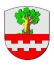 Wappen mit Baum auf rotem Streifen und gezacktem weißen Muster.