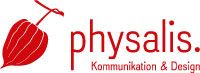 Rotes Physalis-Logo mit Text "physalis. Kommunikation & Design".