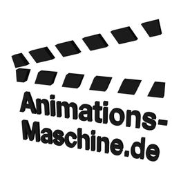 Schwarze Filmklappe mit dem Text "Animations-Maschine.de" darunter.