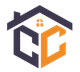 Abstract geometric house and letter C, G logo in dark blue and orange.