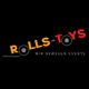Schwarzes Logo mit "ROLLS-TOYS" in Gelb-Rot und Schriftzug "WIR BEWEGEN EVENTS" darunter.