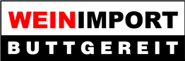 Logo mit der Aufschrift "WEINIMPORT BUTTGEREIT" in Rot und Schwarz auf weißem Hintergrund.