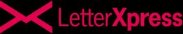 Logo von LetterXpress in Rot auf schwarzem Hintergrund. Links ein stilisiertes „X“.