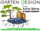 Garten-Design-Logo mit Baum, Kiesel und Wasser; Text: Inhaber Achim Bahne, www.gartendesign-bahne.de.