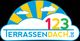 Logo mit Wolken, Sonne und Schriftzug "123 Terrassendach.de" in bunten Farben.