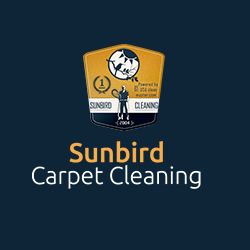 Logo of Sunbird Carpet Cleaning on a dark blue background.