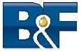 Logo mit blauen Buchstaben "B&F" und einem Tropfensymbol in der Mitte.