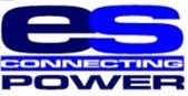 Logo mit den Buchstaben "es" und dem Text "Connecting Power" in blauer Schrift.