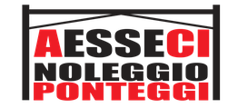 Logo AESECI Noleggio Ponteggi, testo nero e rosso su sfondo trasparente con struttura stilizzata.