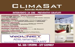 Annuncio di servizi ClimaSat per condizionamento, impianti termici e idraulici, con contatti telefonici.
