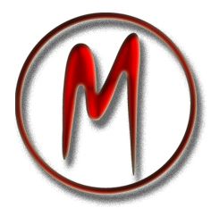 Roter Buchstabe "M" im Kreis auf weißem Hintergrund, mit schattierter Umrandung.