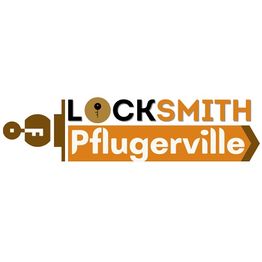 Logo with the text "Locksmith Pflugerville" and a key design on the left.