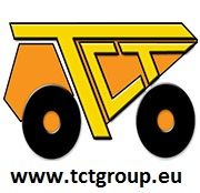Logo TCT giallo e arancione a forma di camion, con sito web www.tctgroup.eu.