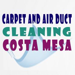 Carpet and air duct cleaning, Costa Mesa, colorful text on a white background.