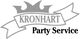 Logo mit Krone und Schriftzug "Kronhart Party Service", darunter eine stilisierte Banner-Grafik.